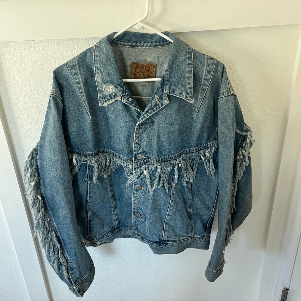 Vintage Code Bleu Men's Medium Denim Fringe Jacket.